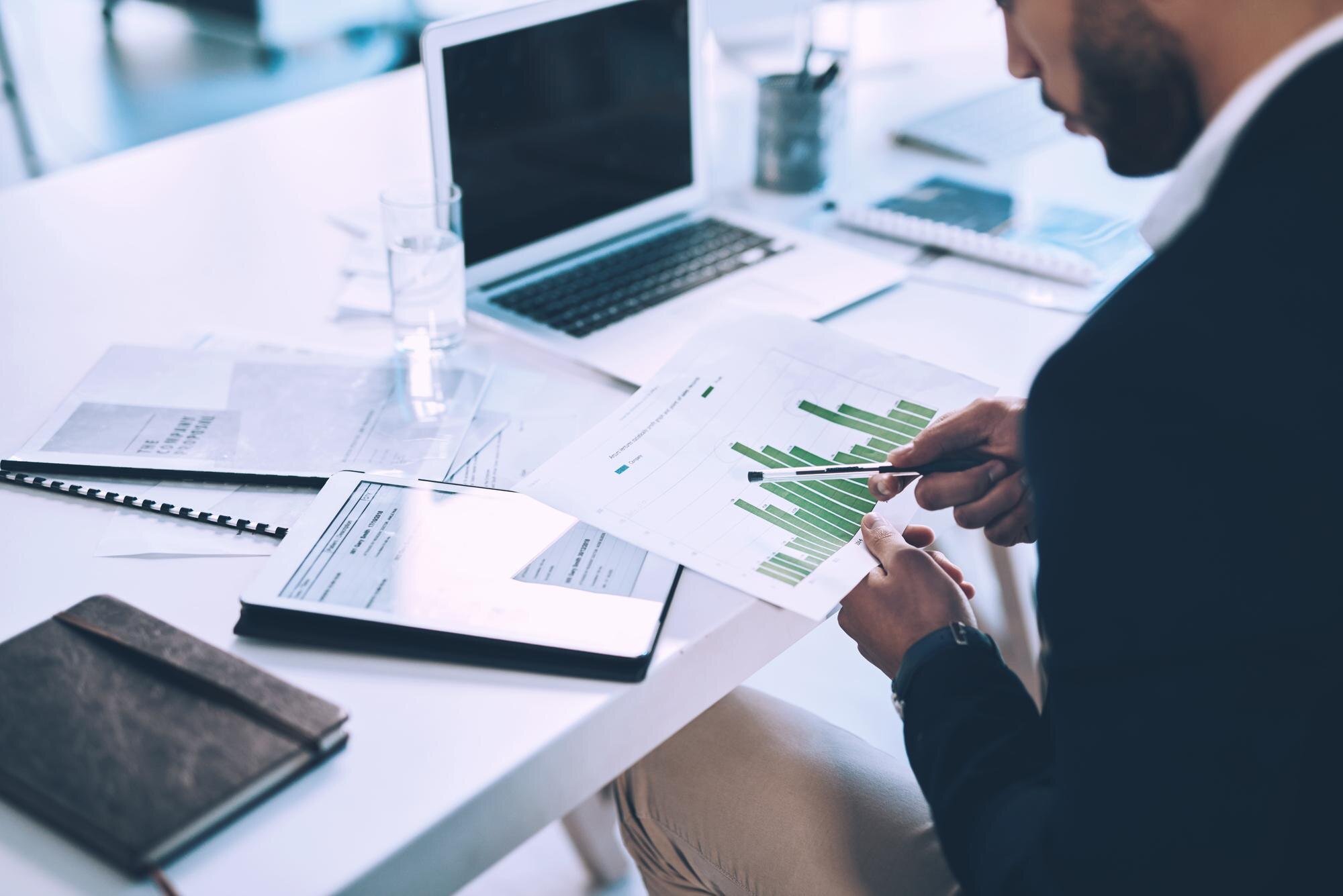 Growth chart with upward arrow